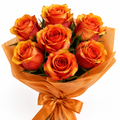 Seven sunset roses bouquet with amber cloth wrapping and ribbon